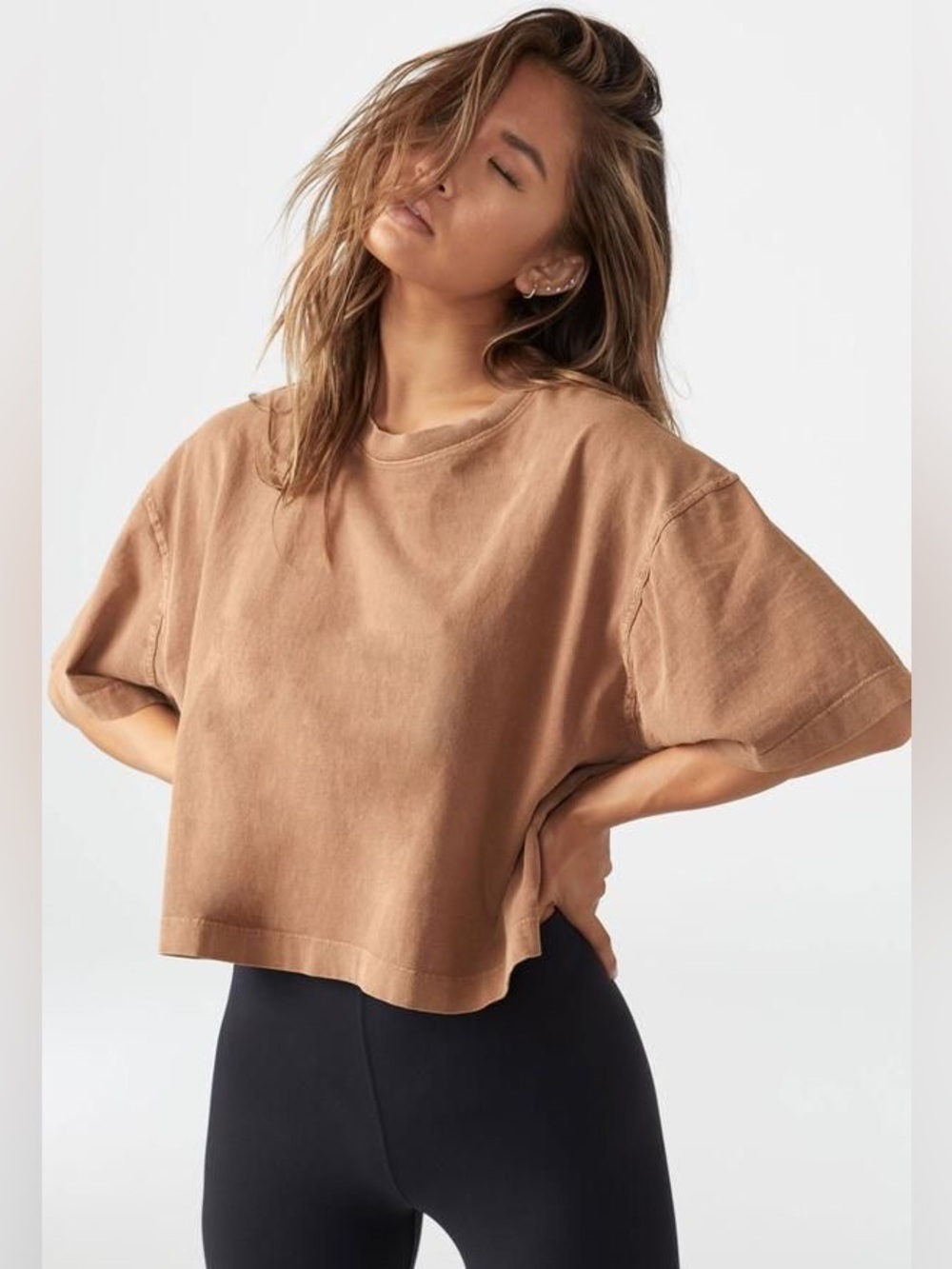 Joah Brown Boxy Crew Neck Tee 100% Cotton